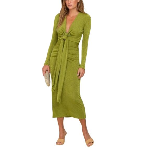 Dee Elly Maxi Dress Womens Size XL Green Slinky Knit Stretchy Long Sleeve Fairy - Picture 1 of 6